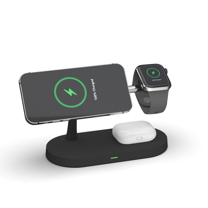 T268 5 en 1 Cargador inalámbrico magnético multifunción de 15 W para iPhone 12 Series y Apple Watchs y AirPods 1/2 / Pro, con luz LED
