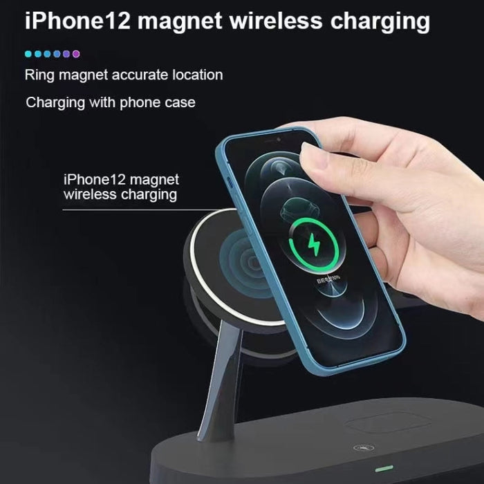 T268 5 en 1 Cargador inalámbrico magnético multifunción de 15 W para iPhone 12 Series y Apple Watchs y AirPods 1/2 / Pro, con luz LED