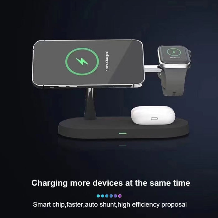 T268 5 en 1 Cargador inalámbrico magnético multifunción de 15 W para iPhone 12 Series y Apple Watchs y AirPods 1/2 / Pro, con luz LED