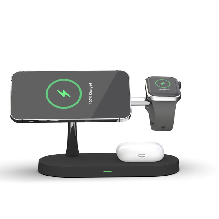 T268 5 en 1 Cargador inalámbrico magnético multifunción de 15 W para iPhone 12 Series y Apple Watchs y AirPods 1/2 / Pro, con luz LED