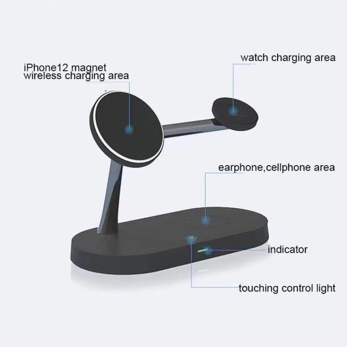 T268 5 en 1 Cargador inalámbrico magnético multifunción de 15 W para iPhone 12 Series y Apple Watchs y AirPods 1/2 / Pro, con luz LED