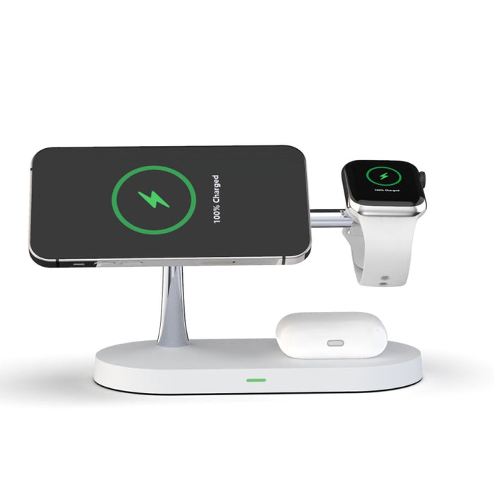 T268 5 en 1 Cargador inalámbrico magnético multifunción de 15 W para iPhone 12 Series y Apple Watchs y AirPods 1/2 / Pro, con luz LED