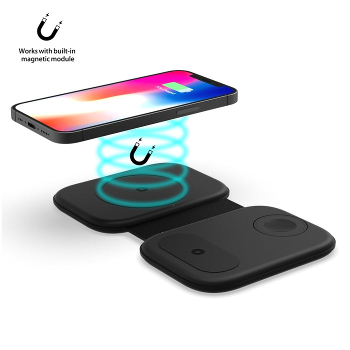 F20 3 en 1 Cargador inalámbrico plegable magnético multifunción de 15 W para series iPhone, relojes Apple y AirPods