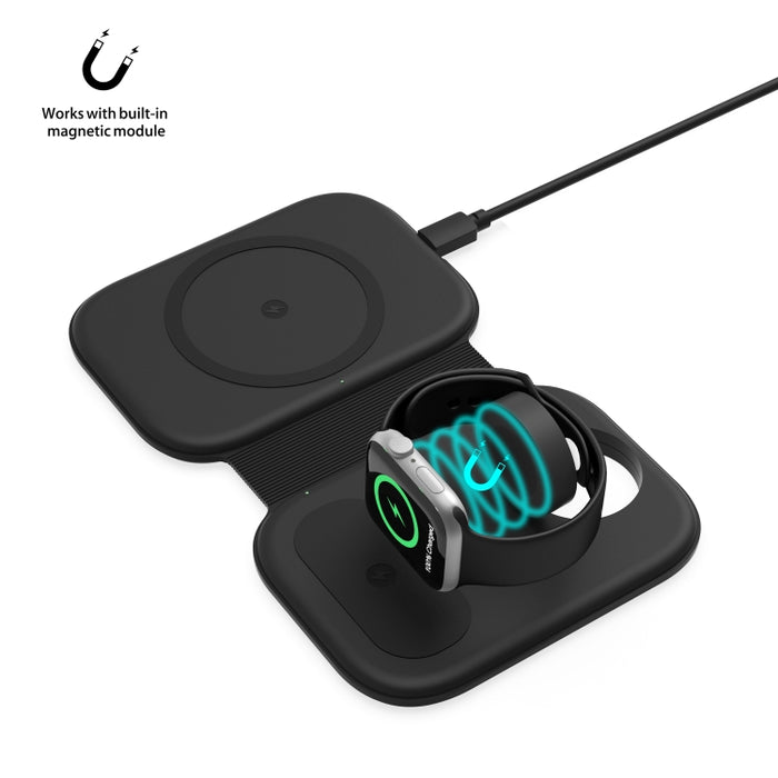 F20 3 en 1 Cargador inalámbrico plegable magnético multifunción de 15 W para series iPhone, relojes Apple y AirPods