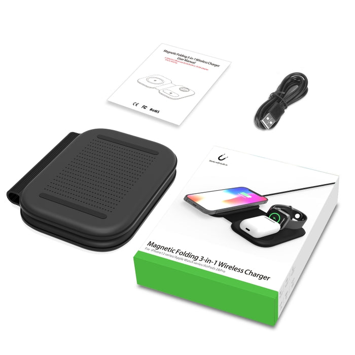 F20 3 en 1 Cargador inalámbrico plegable magnético multifunción de 15 W para series iPhone, relojes Apple y AirPods
