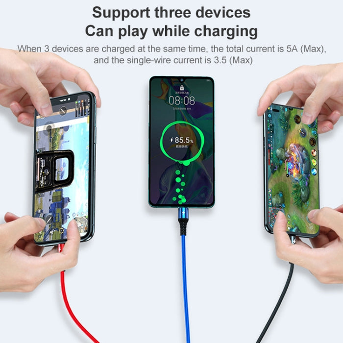 K061 1,2 m 5A 3 en 1 USB a 8 pines + USB-C / Type-C + Micro USB Cable de datos de carga rápida redondo