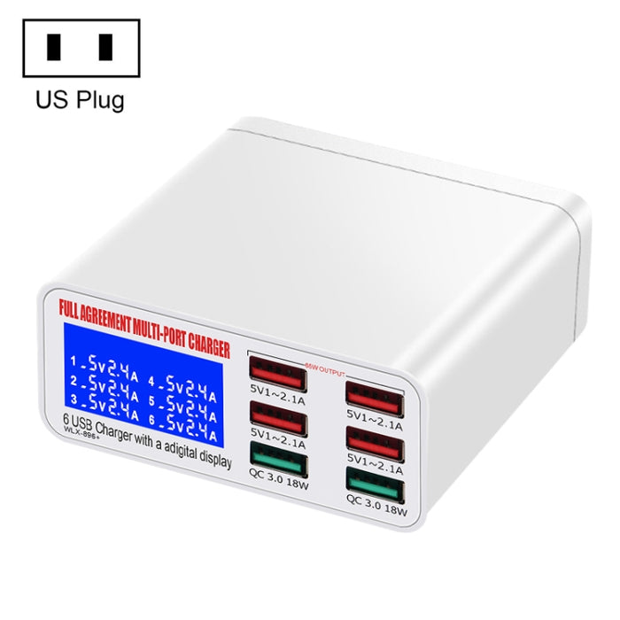 WLX-896+ Cargador USB con pantalla digital inteligente multifunción 6 en 1, WLX-896+(AU Plug), WLX-896+(EU Plug), WLX-896+(UK Plug), WLX-896+(US Plug)