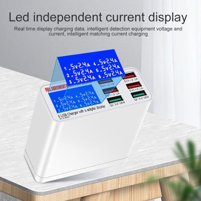WLX-896+ Cargador USB con pantalla digital inteligente multifunción 6 en 1, WLX-896+(AU Plug), WLX-896+(EU Plug), WLX-896+(UK Plug), WLX-896+(US Plug)