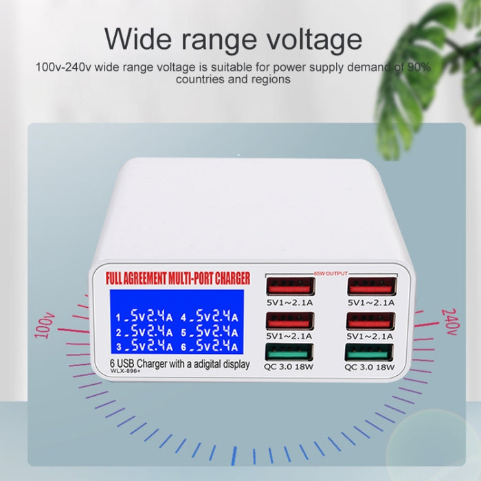 WLX-896+ Cargador USB con pantalla digital inteligente multifunción 6 en 1, WLX-896+(AU Plug), WLX-896+(EU Plug), WLX-896+(UK Plug), WLX-896+(US Plug)