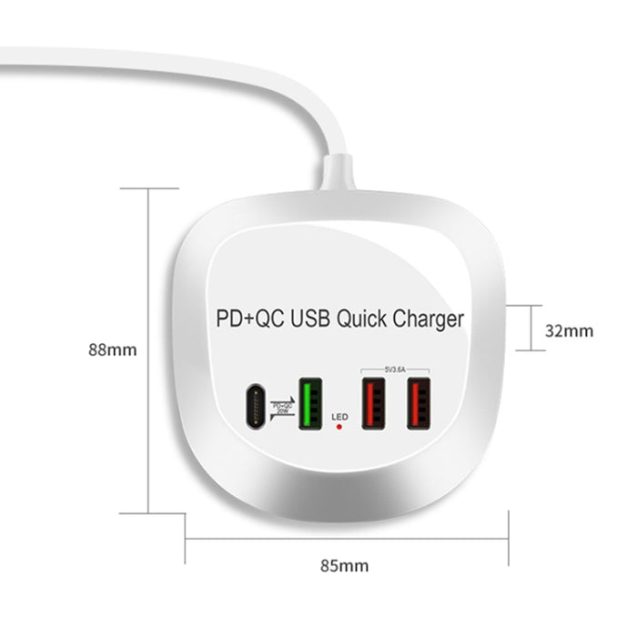 WLX-T3P 4 en 1 PD + QC Cargador USB de carga rápida inteligente multifunción