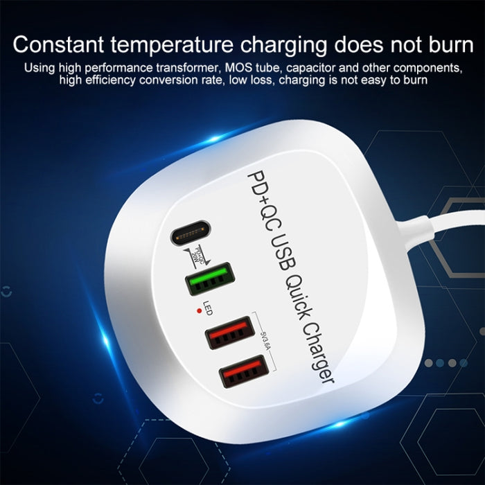 WLX-T3P 4 en 1 PD + QC Cargador USB de carga rápida inteligente multifunción