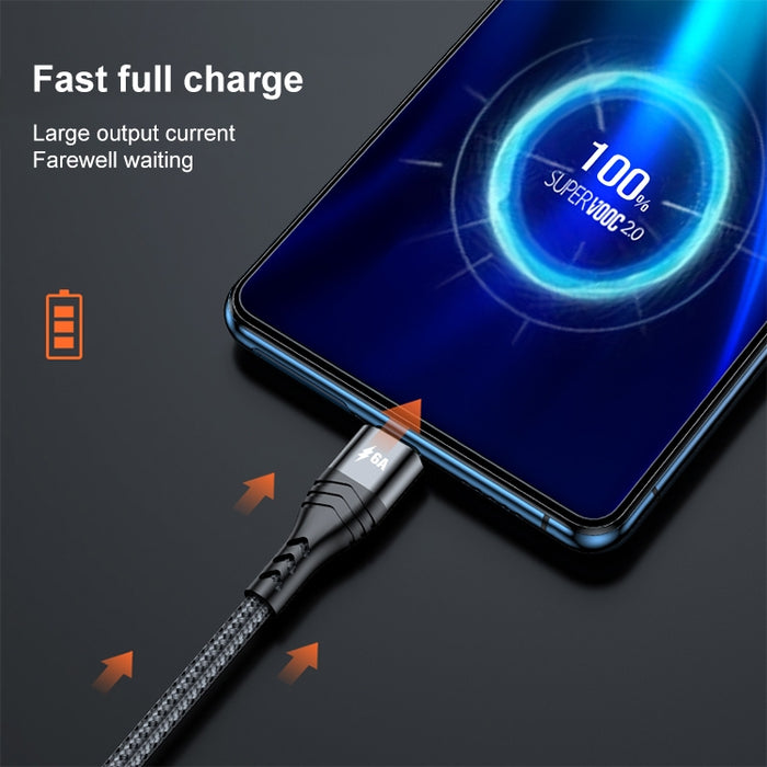 ADC-138 66W 3 en 1 USB a 8 pines + Micro USB + USB-C / Type-C Cable de datos trenzado de carga rápida, Longitud del cable: 1,2 m