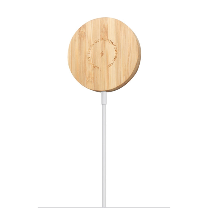 Cargador inalámbrico magnético de madera de bambú redondo Magsafe JYD01 15W
