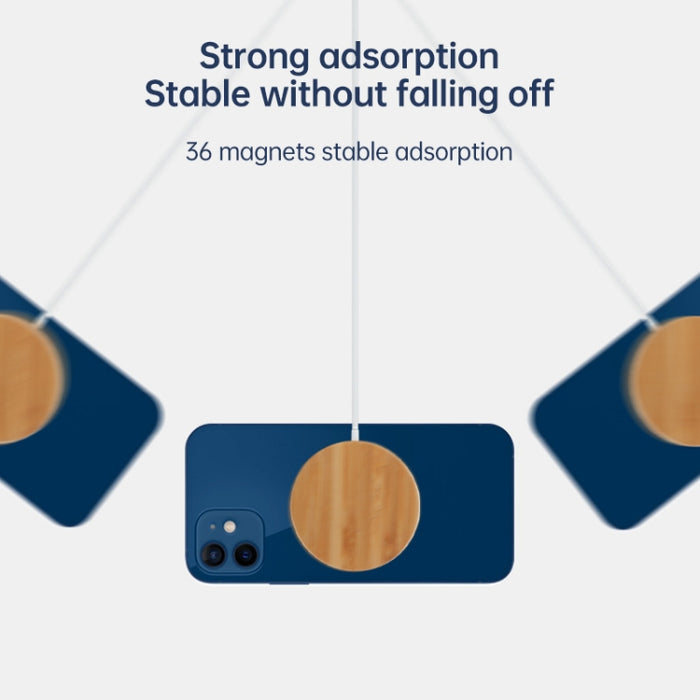 Cargador inalámbrico magnético de madera de bambú redondo Magsafe JYD01 15W