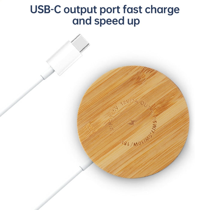 Cargador inalámbrico magnético de madera de bambú redondo Magsafe JYD01 15W