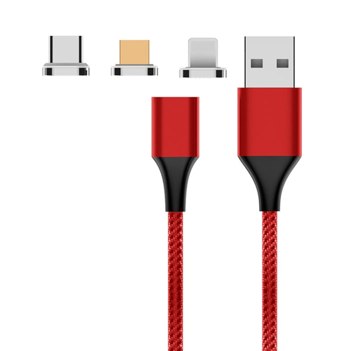M11 3 en 1 3A USB a 8 pines + Micro USB + USB-C / Cable de datos magnético trenzado de nailon tipo C, Longitud del cable: 1 m