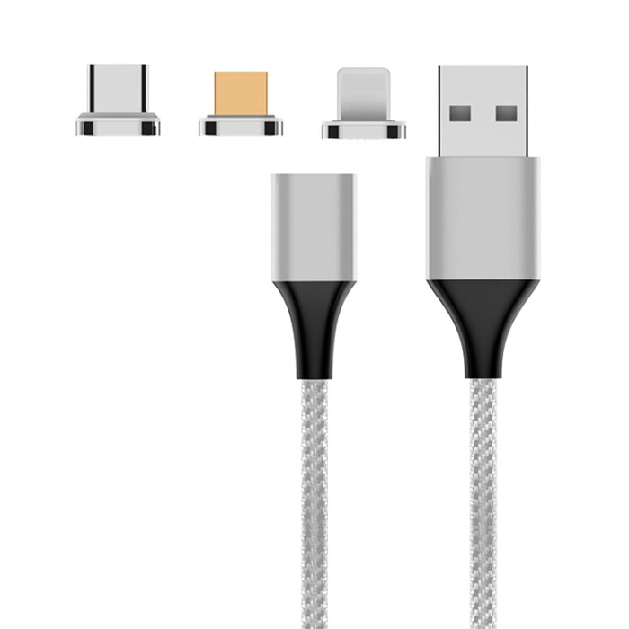 M11 3 en 1 3A USB a 8 pines + Micro USB + USB-C / Cable de datos magnético trenzado de nailon tipo C, Longitud del cable: 1 m