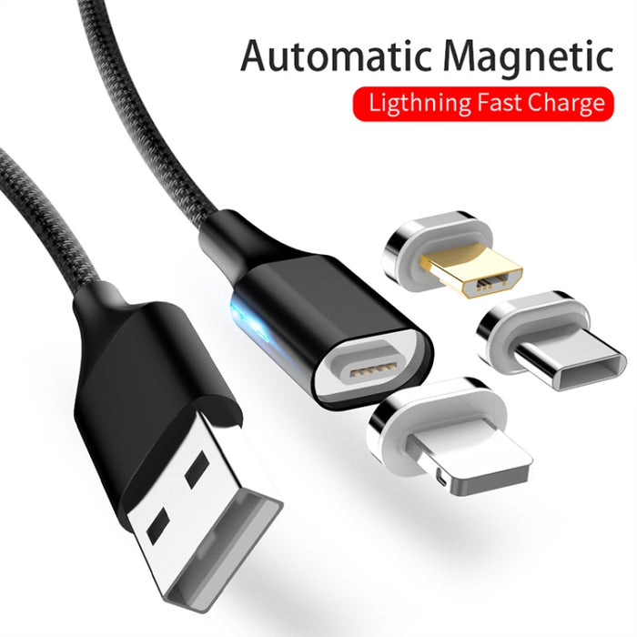 M11 3 en 1 3A USB a 8 pines + Micro USB + USB-C / Cable de datos magnético trenzado de nailon tipo C, Longitud del cable: 1 m