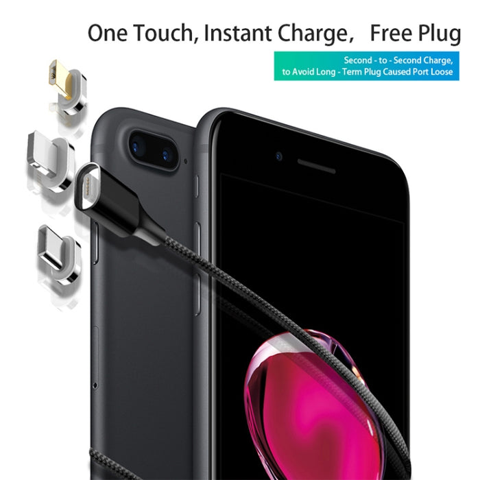 M11 3 en 1 3A USB a 8 pines + Micro USB + USB-C / Cable de datos magnético trenzado de nailon tipo C, Longitud del cable: 1 m