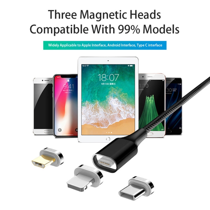 M11 3 en 1 3A USB a 8 pines + Micro USB + USB-C / Cable de datos magnético trenzado de nailon tipo C, Longitud del cable: 1 m