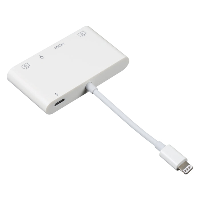 Adaptador AV digital de audio 4 en 1 de 8 pines a USB dual + AUX de 3,5 mm + HDMI OTG