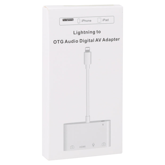 Adaptador AV digital de audio 4 en 1 de 8 pines a USB dual + AUX de 3,5 mm + HDMI OTG