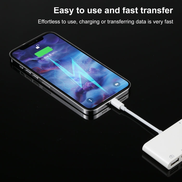 Adaptador AV digital de audio 4 en 1 de 8 pines a USB dual + AUX de 3,5 mm + HDMI OTG