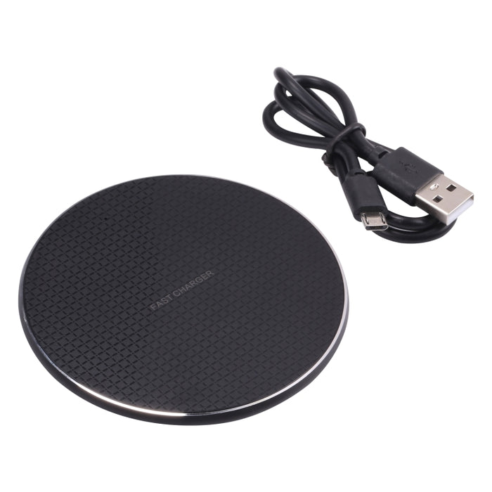 Cargador inalámbrico de metal redondo con patrón de cuadros QI de 10 W
