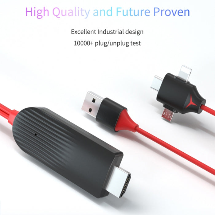 MiraScreen L7-8 3 en 1 8 pines + Micro USB + Cable convertidor de video USB-C / Type-C a HDMI, Longitud del cable: 2 m