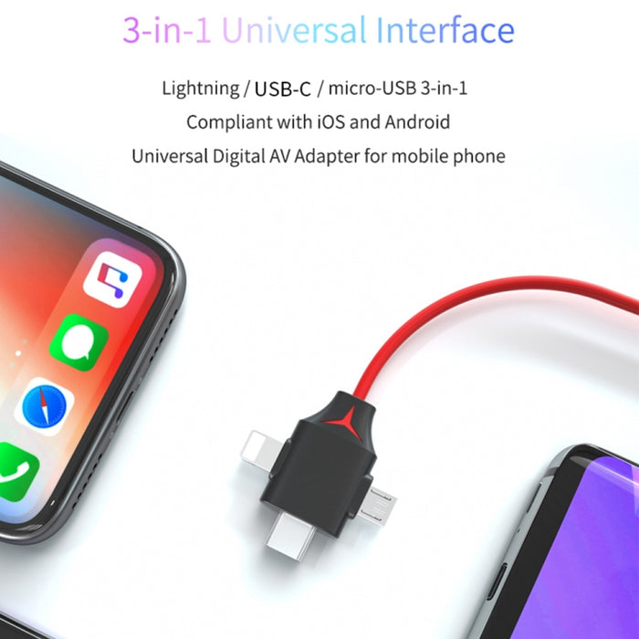 MiraScreen L7-8 3 en 1 8 pines + Micro USB + Cable convertidor de video USB-C / Type-C a HDMI, Longitud del cable: 2 m