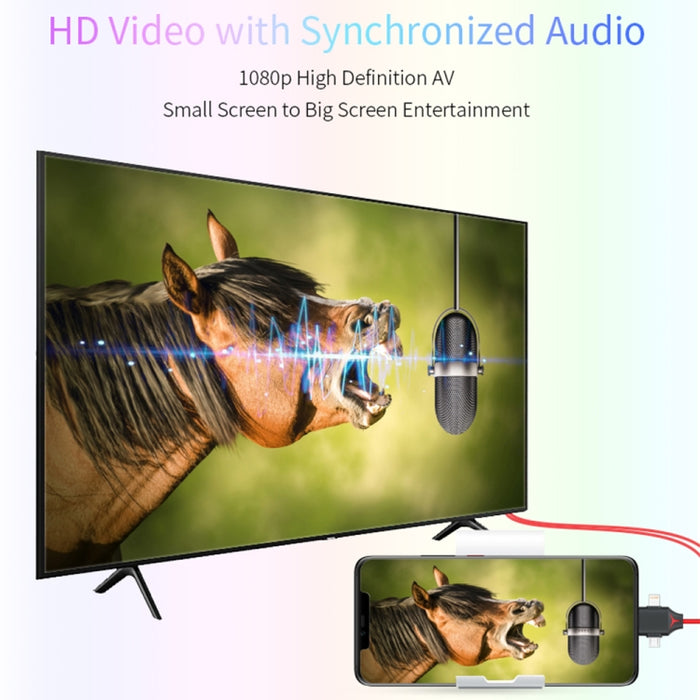 MiraScreen L7-8 3 en 1 8 pines + Micro USB + Cable convertidor de video USB-C / Type-C a HDMI, Longitud del cable: 2 m