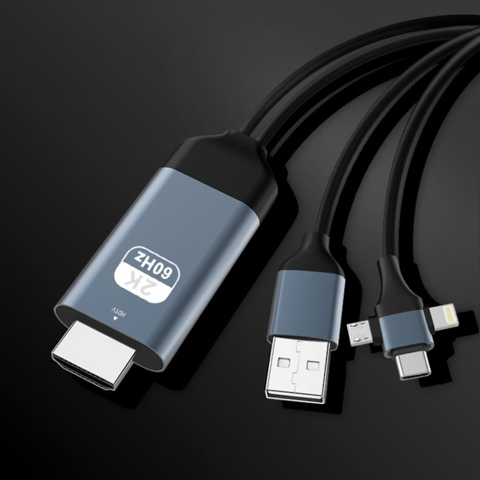 P8J Aluminio 3 en 1 Cable de 8 pines + Micro USB + USB-C / Tipo-C a HDTV, Longitud del cable: 2 m