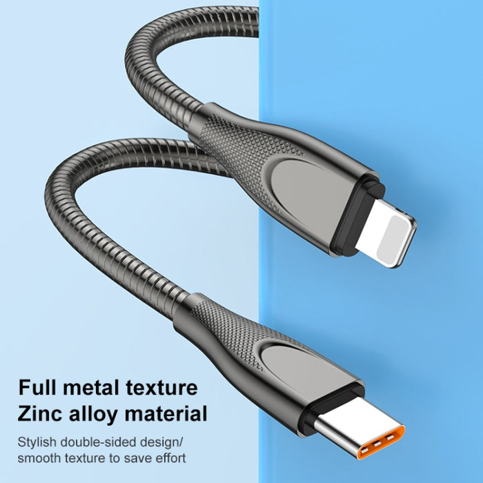 ADC-009 Cable de datos de carga rápida USB-C / Type-C a manguera de aleación de zinc de 8 pines, longitud del cable: 1 m