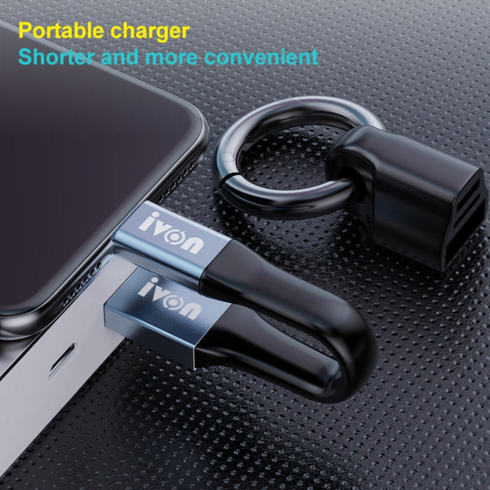 Cable de datos portátil IVON CA90 2.4A USB a 8 pines con anillo, longitud: 14,5 cm