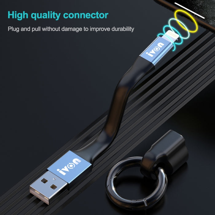 Cable de datos portátil IVON CA90 2.4A USB a 8 pines con anillo, longitud: 14,5 cm