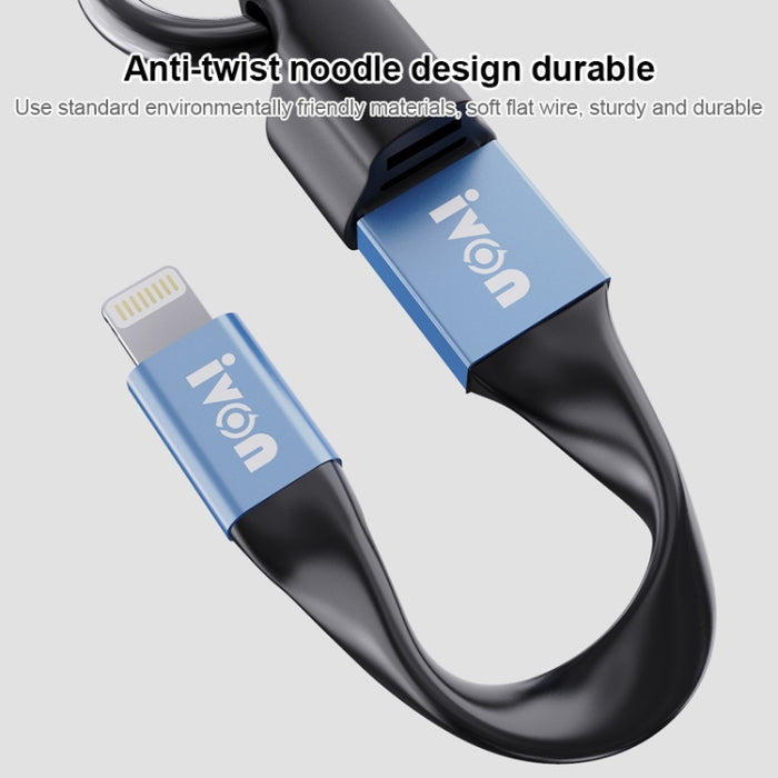 Cable de datos portátil IVON CA90 2.4A USB a 8 pines con anillo, longitud: 14,5 cm
