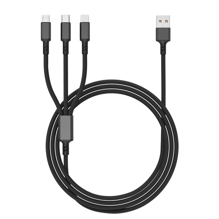 Cable de carga rápida trenzado 3A 3 en 1 USB a tipo C / 8 pines / micro USB, longitud del cable: 1,2 m