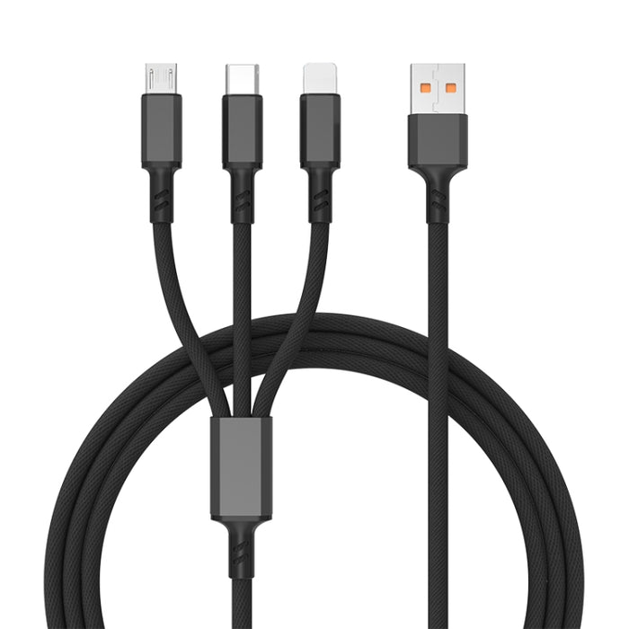 Cable de carga rápida trenzado 3A 3 en 1 USB a tipo C / 8 pines / micro USB, longitud del cable: 1,2 m