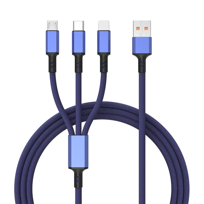 Cable de carga rápida trenzado 3A 3 en 1 USB a tipo C / 8 pines / micro USB, longitud del cable: 1,2 m