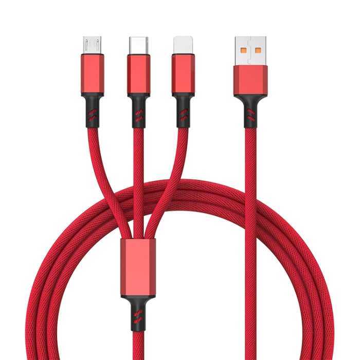 Cable de carga rápida trenzado 3A 3 en 1 USB a tipo C / 8 pines / micro USB, longitud del cable: 1,2 m