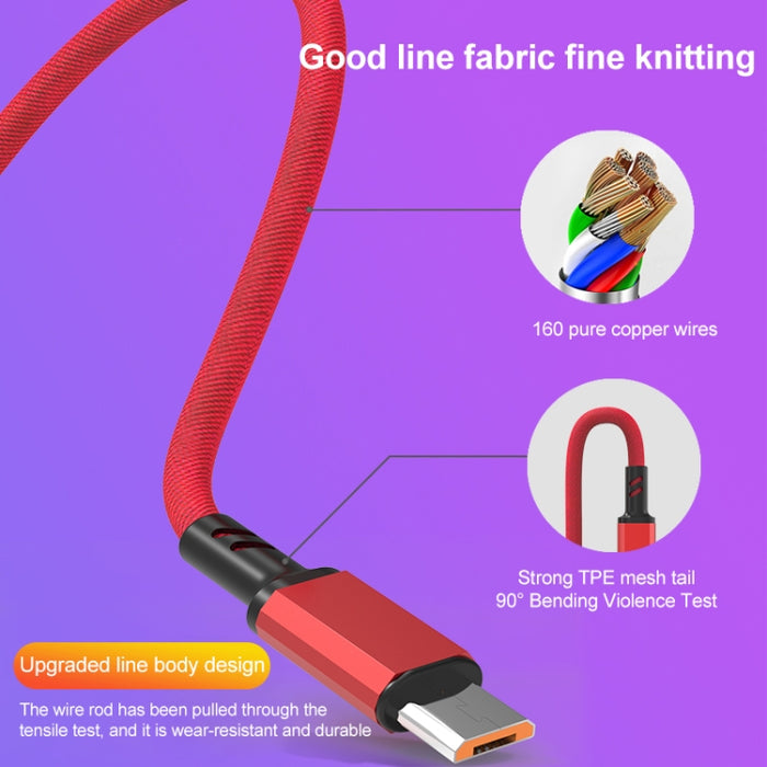 Cable de carga rápida trenzado 3A 3 en 1 USB a tipo C / 8 pines / micro USB, longitud del cable: 1,2 m