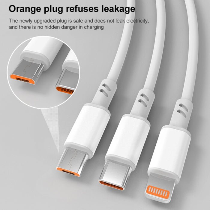 Cable de carga rápida 3A 3 en 1 USB a tipo C / 8 pines / micro USB, longitud del cable: 1,2 m