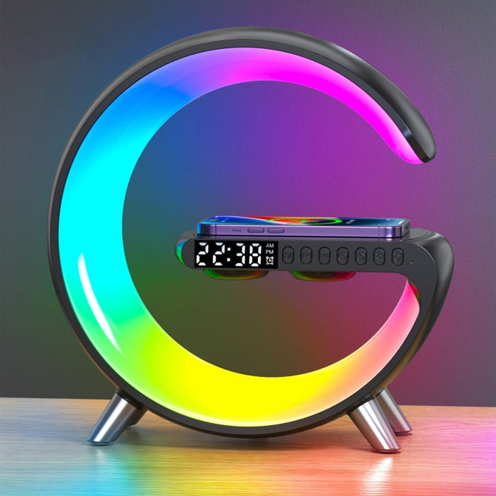 Altavoz Bluetooth inteligente N69 compatible con cargador inalámbrico, despertador y luz ambiental, enchufe de EE. UU.