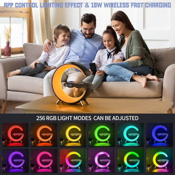 Altavoz Bluetooth inteligente N69 compatible con cargador inalámbrico, despertador y luz ambiental, enchufe de EE. UU.