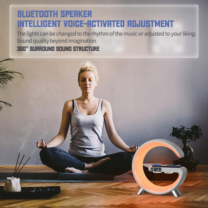 Altavoz Bluetooth inteligente N69 compatible con cargador inalámbrico, despertador y luz ambiental, enchufe de EE. UU.