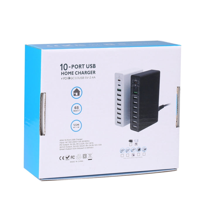 MFT-03Q 10 en 1 Cargador rápido inteligente USB QC3.0 de 65W, enchufe de la UE