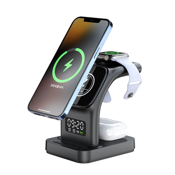 YP-HY05 15W 5 en 1 Cargador inalámbrico multifuncional magnético con reloj
