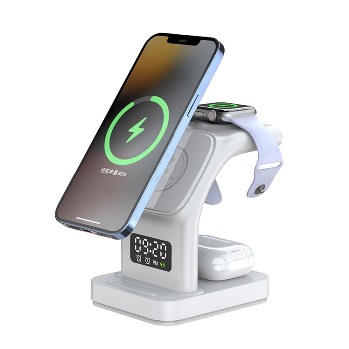 YP-HY05 15W 5 en 1 Cargador inalámbrico multifuncional magnético con reloj