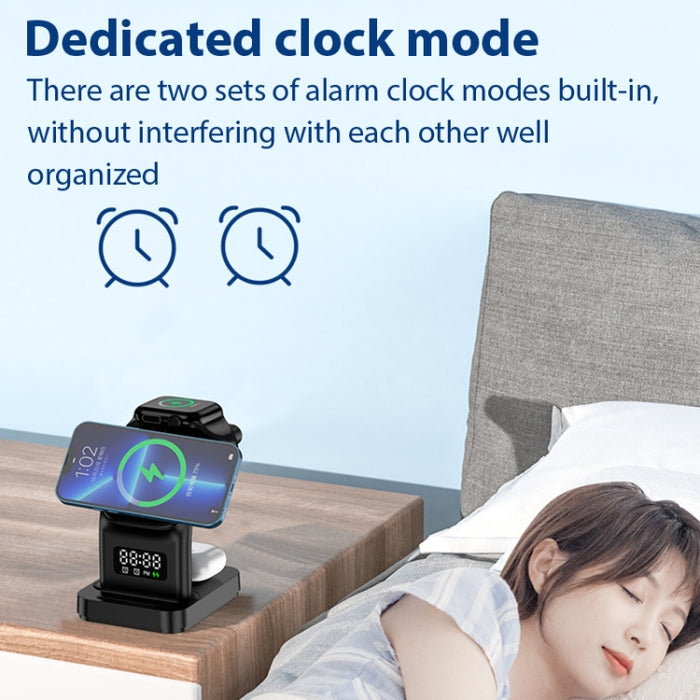 YP-HY05 15W 5 en 1 Cargador inalámbrico multifuncional magnético con reloj