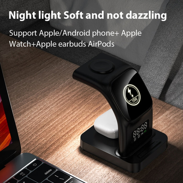 YP-HY05 15W 5 en 1 Cargador inalámbrico multifuncional magnético con reloj